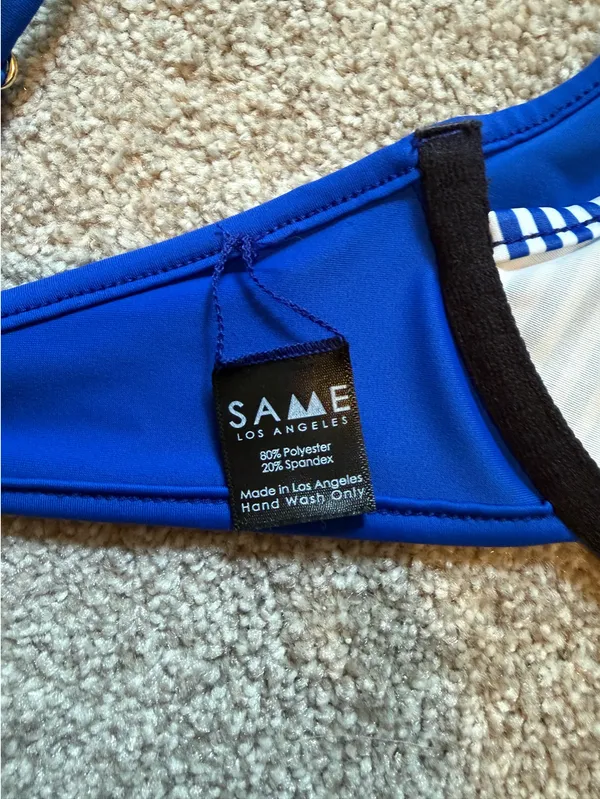 SAME Los Angeles Double Layer Blue/White Striped Bikini Set Blue - Image 6
