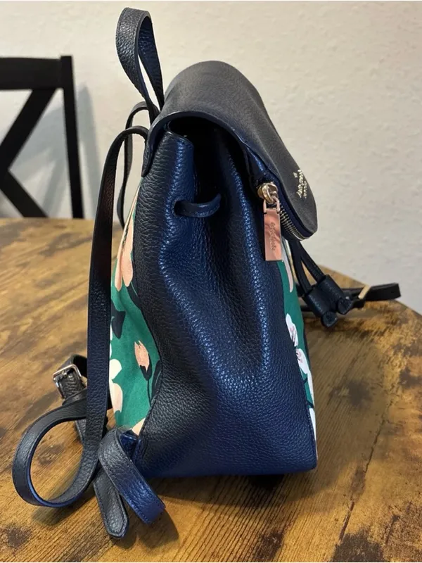 Kate Spade New York Floral Print Backpack – Navy Blue Pebble Leather – Stylish D - Image 5