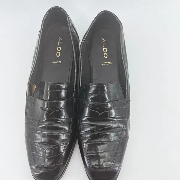 Aldo Black Croc Embossed Leather Penny Loafers Square Toe Flat Shoes Womens 8.5 - Image 4