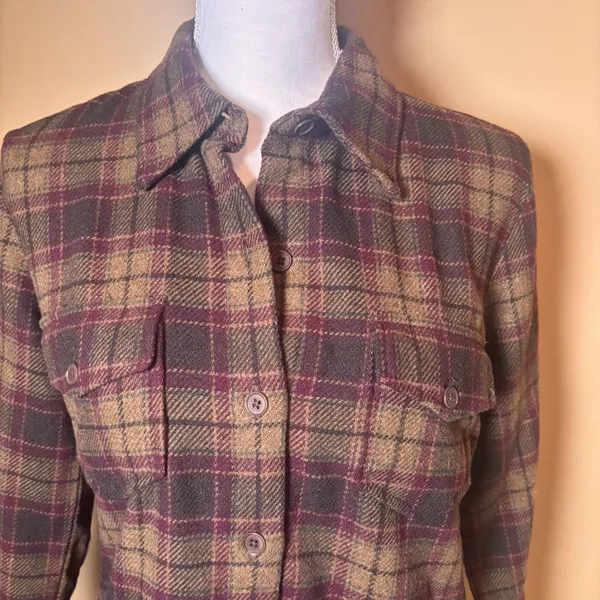 Vintage GAP Wool Plaid Shirt Dress Womens Small‎ Elbow Patches Button Front - Image 3