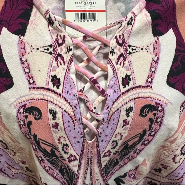 Free People Pick a Place Bodysuit – Size XS – NWT – Paisley Lace-Up Statement - Image 4
