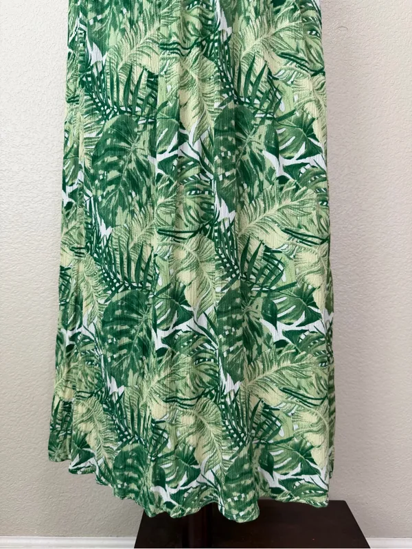 Justify Double V-neck Green Tropical Smocked Cut Out Waist Maxi Dress, Sz Large - Image 8