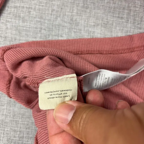 Madewell T-Shirt Womens S Pink Notch V-Neck Long Sleeve Ribbed Cropped Top - Image 10