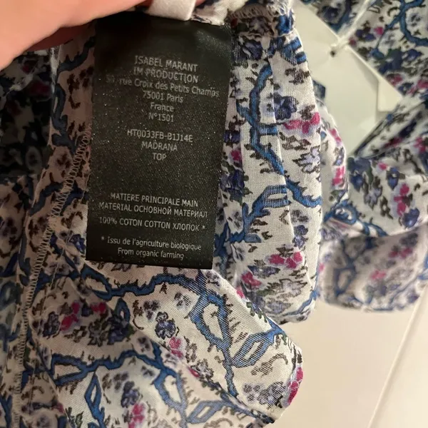 NWT ISABEL MARANT Etoile Madrana Print Flutter Sleeve Blouse Top - Blue White 4 - Image 6