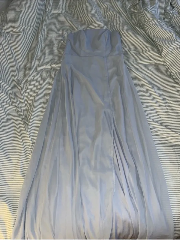 Birdy Grey Strapless Light Blue Bridesmaid Gown with Side Slit - Image 6