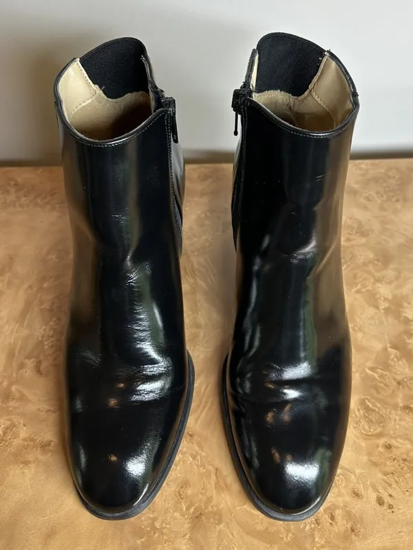 Hunt Club Victoria Black Leather Ankle Boots Chelsea Block Heel Italy Size 8.5 M - Image 2