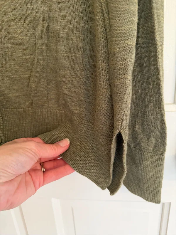 Premise Linen Rayon Olive Green Button Front Cardigan‎ Sweater L - Image 4
