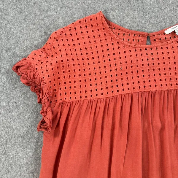 Jodifl Eyelet Cutout Babydoll Blouse Women's Small Orange Short Sleeve Ruffle - Image 2