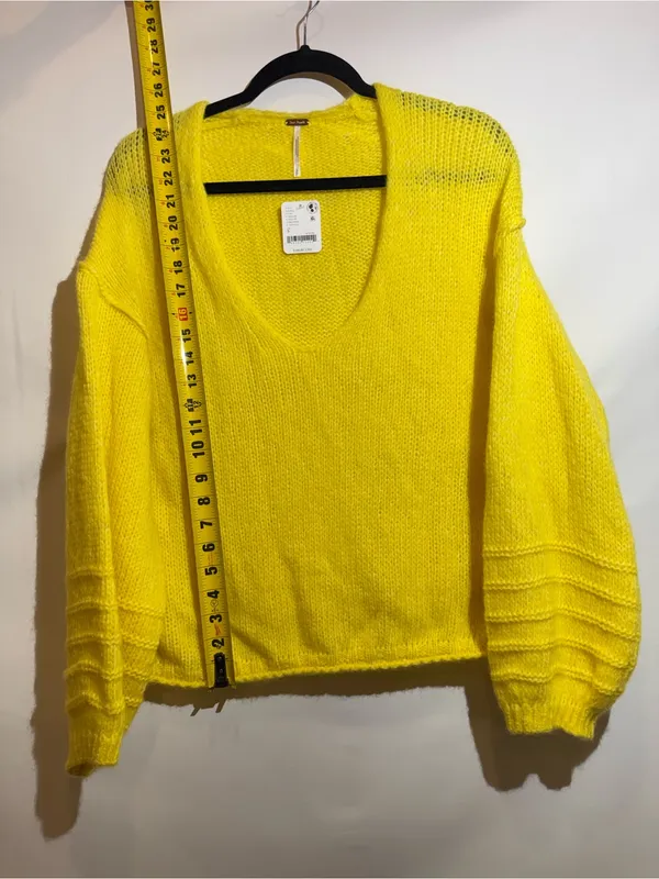 NWT Free People Neon Yellow Alpaca Blend V Neck Slouchy Knit Sweater Size S - Image 5