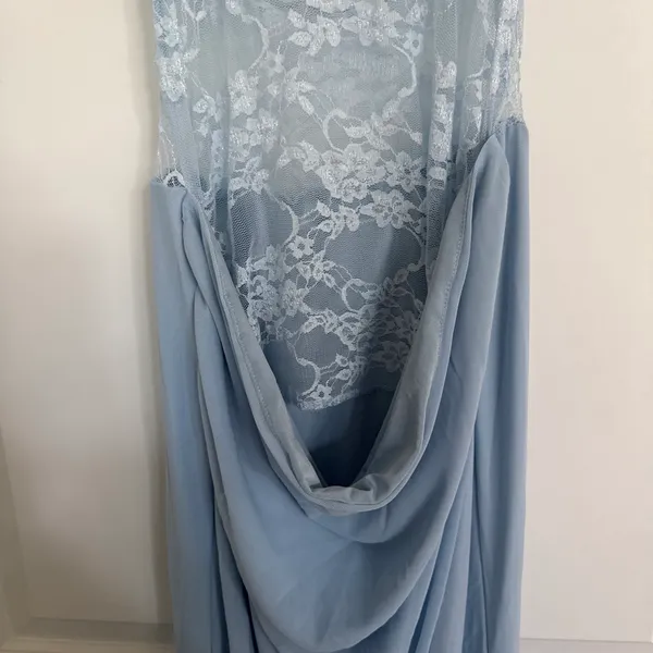 SHEIN Baby Blue Lace Mesh Cowl Neck Draped Maxi Dress - Image 4