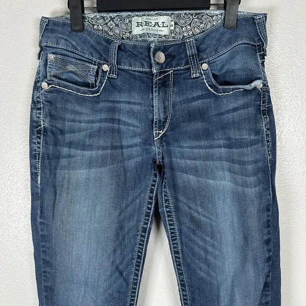 Ariat Real Mid Rise Straight Leg Dresden Jeans Womens 30Long Blue Med Wash Denim - Image 2