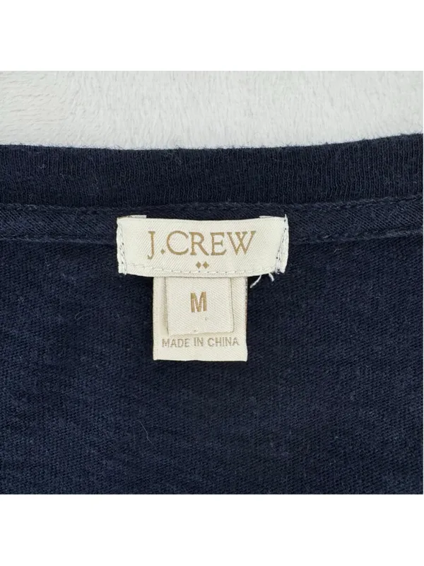 J Crew Lightweight Sweater Navy Blue Cream Embroidery Preppy Daisy Size Medium - Image 5