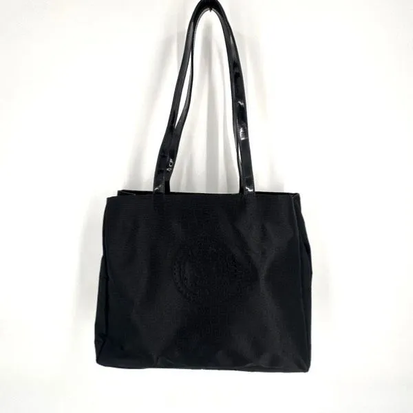 Falchi Sport‎ Black Shoulder Tote Bag Logo Smooth Canvas Patent Leather Straps - Image 7