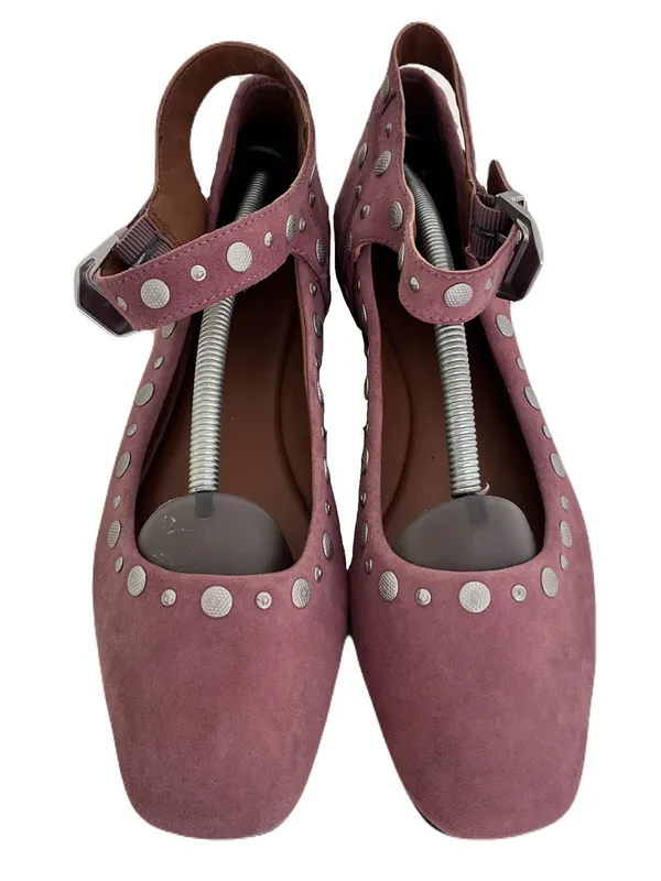Free People Mauve Suede ‘Mystic’ Mary Jane Ankle Strap Studded Flats, Size 9 - Image 6