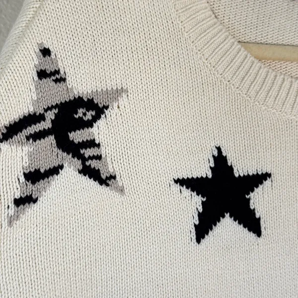 Rails Cream Star Print Crew Neck Sweater Womens M Preppy Classic Casual Cozycore - Image 9