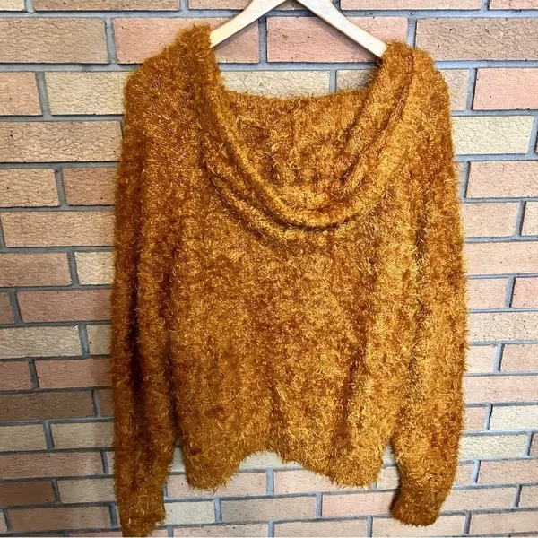 Free People Light As a Feather Fuzzy Eyelash Hoodie Cozy Copper Oversized M - Image 7