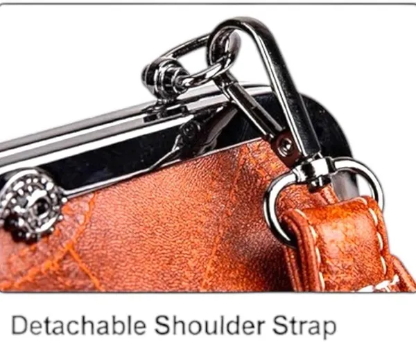 Elegant dark caramel colored leather kiss lock Handbag! New - Image 3