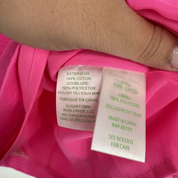 Lilly Pulitzer Gabby Shift Dress Pink Cotton Floral Split Neck Back Zip Womens 2 - Image 6
