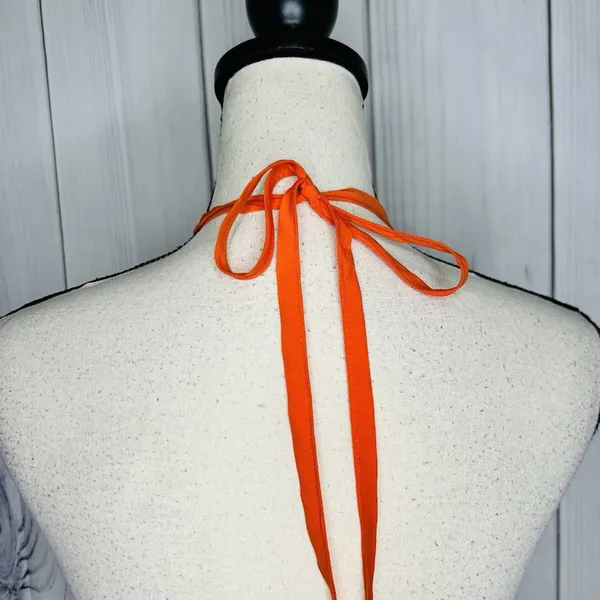 NBD Revolve Lace Overlay Floral Halter Dress Sz S Orange Mini A-Line Ribbon Tie - Image 9