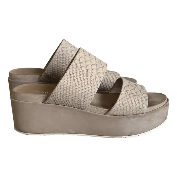 J/Slides NYC Womens 8.5 Taupe Snakeskin Embossed Leather Platform‎ Slide Sandals - Image 2