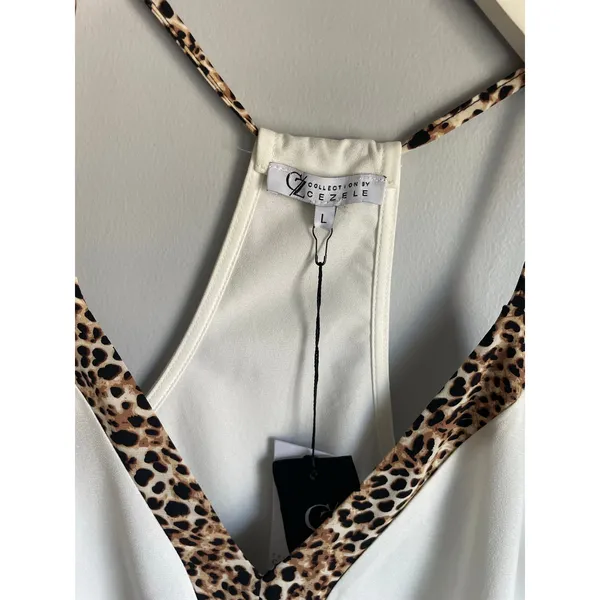 Cezele Collection Flowy Tank Top Womens Large Beige Leopard Print Sleeveless - Image 3