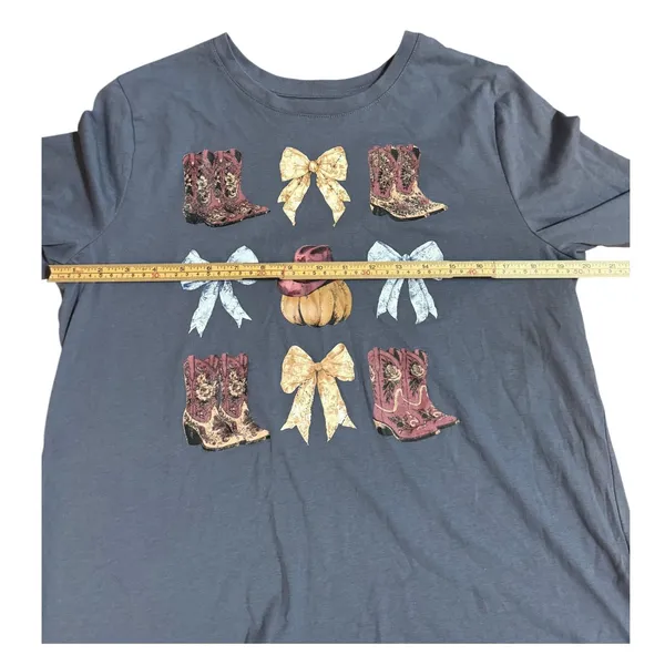 Cato Adorable Cowgirl‎ Coquette Western Pumpkin Country Casual Blue Tee Shirt sz L - Image 6