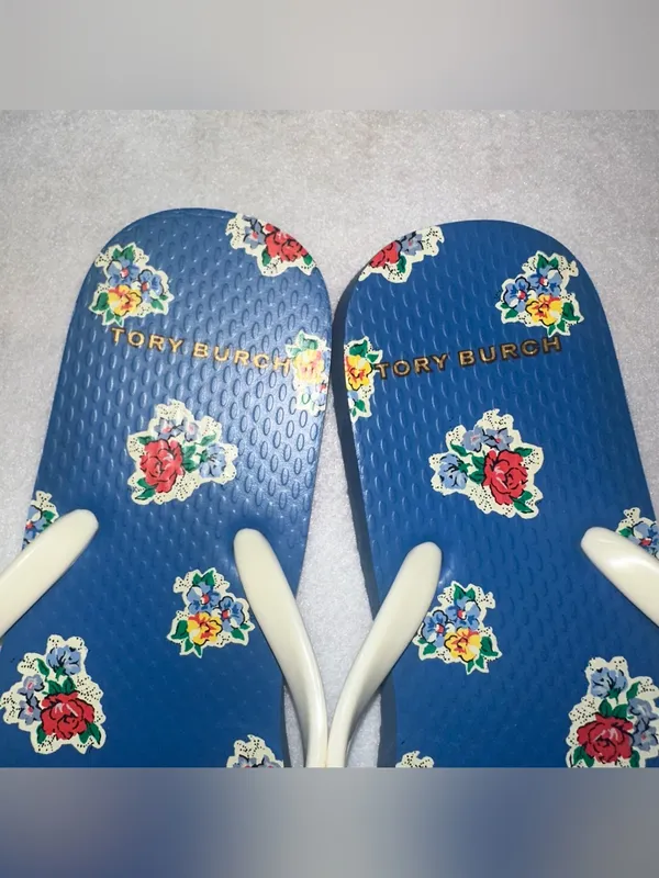 Tory Burch Floral Flip Flop Thong Sandal Women Size 5 Classic Flowers - Image 4