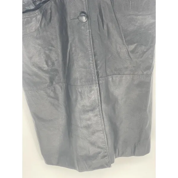 Vtg WOMENS COMINT LONG‎ BLACK LEATHER COAT SIZE Medium - Image 8