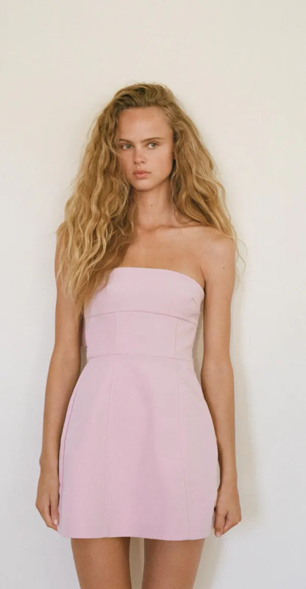 ZARA Short Strapless Mini Bow Dress/Pale Pink - Image 3