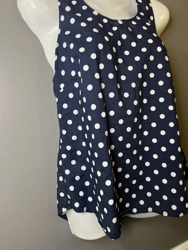 J.Crew Tank Top Womens 6 Blue White Polka Dot Scoop Neck Side Zip Cotton Summer - Image 3