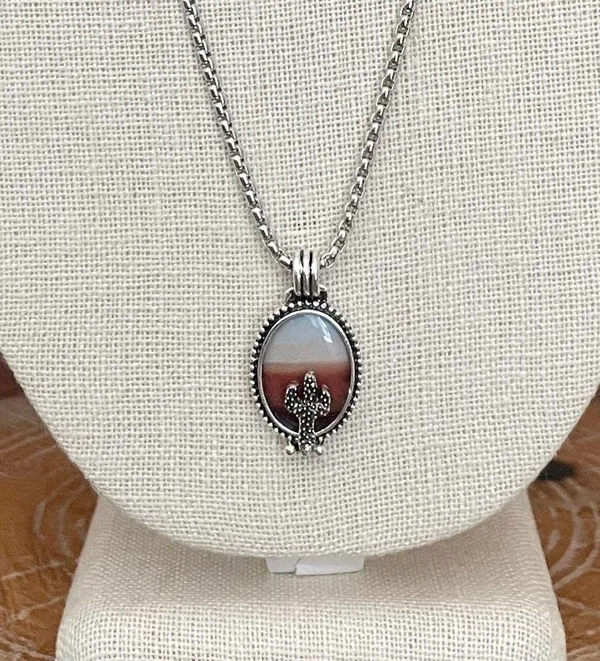 Saguaro Cactus Ombre Desert Necklace Silver - Image 3