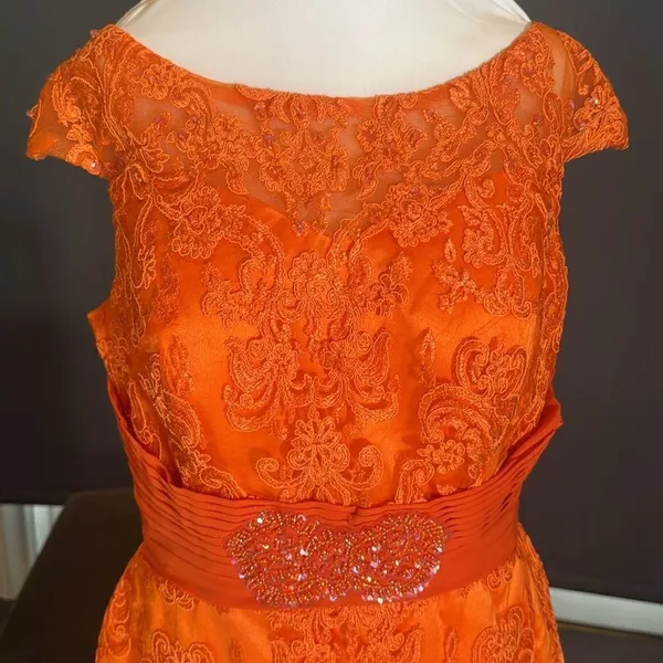 Women’s Orange Tea Length Formal Mother of the Bride Dress Corset Back Size 14 - Image 2