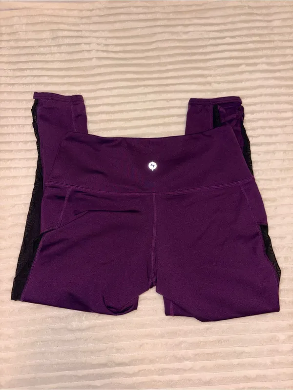 POPFLEX Active Purple workout Leggings with Lacelike Ankle Detail Size 6 - Image 2