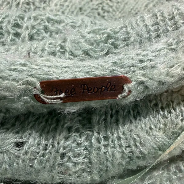 Free People Angel Soft Sweater Small Mint Green Alpaca Blend Oversized Open Knit - Image 6