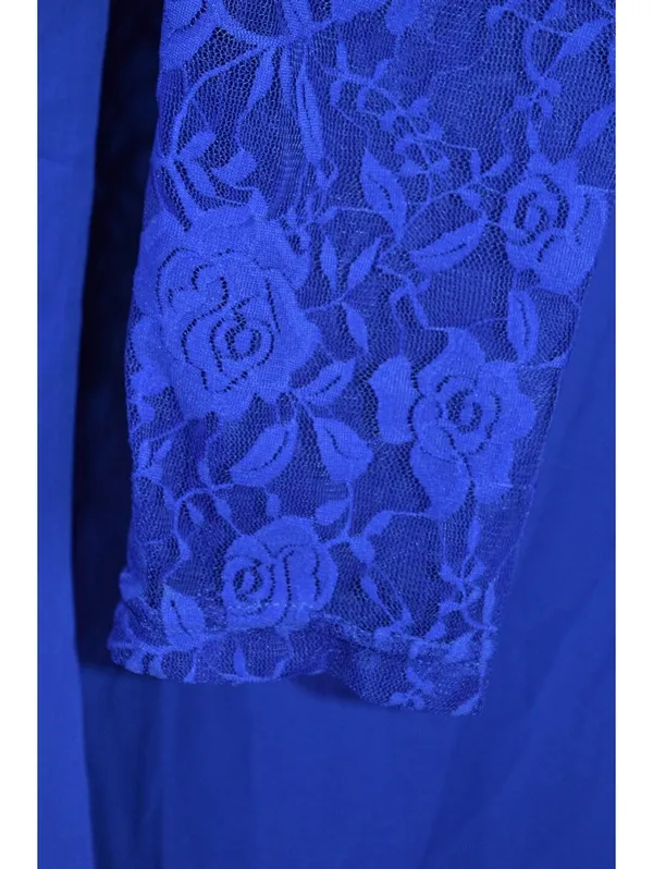 Royal Blue Sheer Chiffon Tunic Dress Size 5XL – Lace Sleeve Layered Hem - Image 7