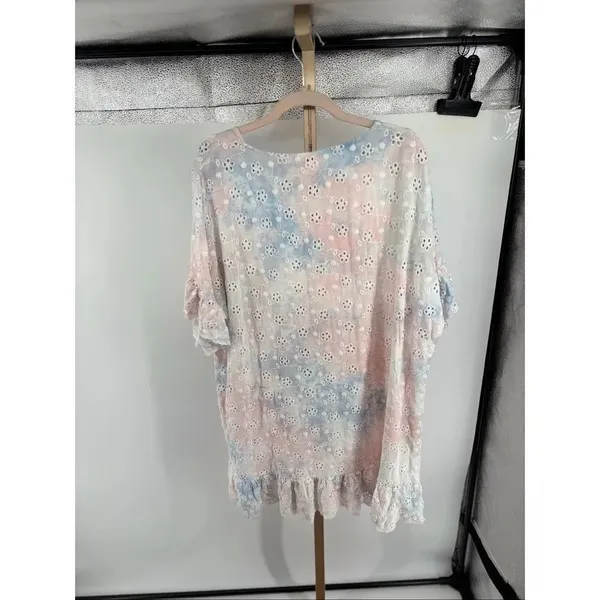Surf Gypsy Eyelet Tie Dye Tassel Beach Dress Ruffle Flutter Sleeve M - Image 11