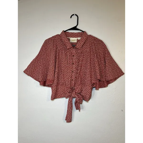 Maeve Milly cropped Tie Waist Top Collared Blouse Short Sleeve Size 8 floral - Image 2