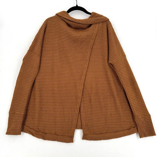 Fantastic Fawn Waffle Knit Cowl Neck Sweater S Rust Oversized Hi Low Boho Tunic - Image 2