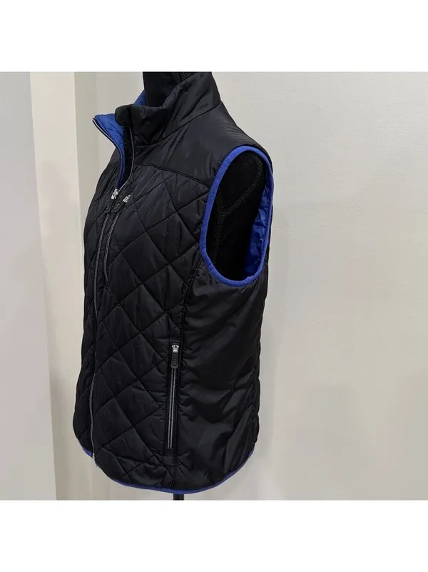 Lands end women’s medium black with blue trim puffer vest size M - Image 2