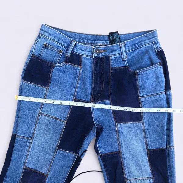 Y2K 2000s Denim Patchwork Boho Indie Mid Rise Wide Flare Bootcut Bell Bottom Jeans #Grunge #Western #Granola #Punk #Skater #Festival #Cottagecore - Image 6
