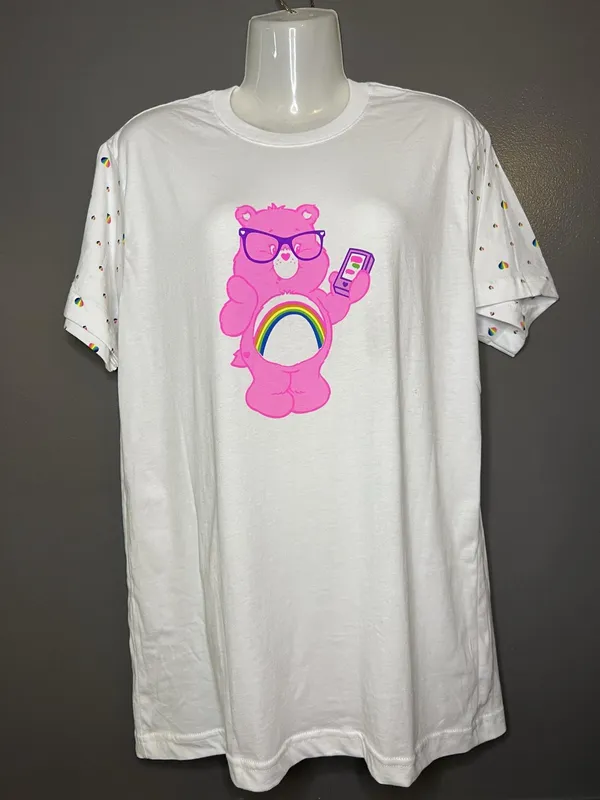 Care Bears Shirt Womens Medium White Cheer Bear Rainbow Graphic Tee Cartoon - Image 2
