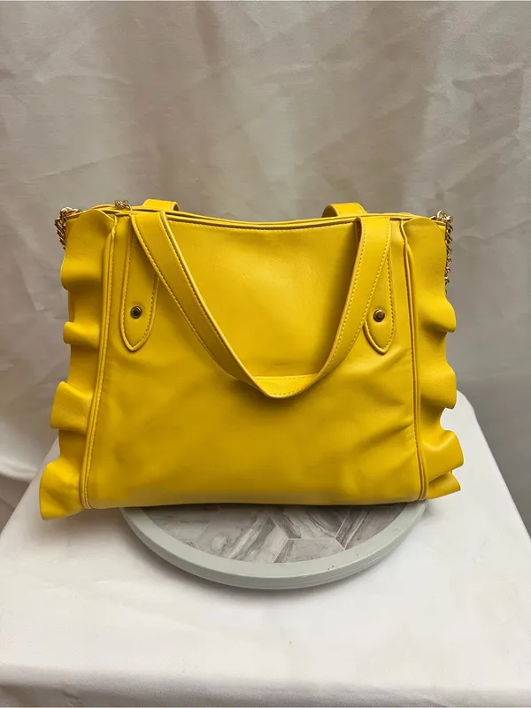 Gianni Bini Yellow Ruffle Tote Shoulder Bag Gold Chain Detail - Image 2