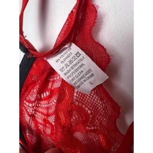 Red LG Floral Lace Cage Harness Bra Underwire Strappy‎ T-Back Lingerie Romantic - Image 3