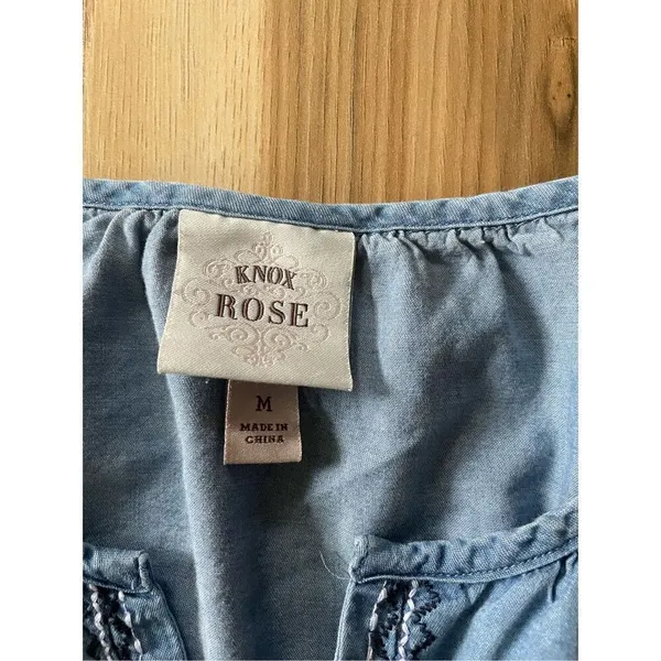 Knox Rose Chambray Boho Top Balloon Sleeves M - Image 4