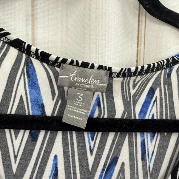 Chico’s Travelers Women’s 3 Black white Blue Slinky Stretchy Top - Image 2