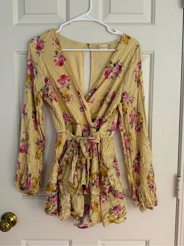 Altard State Floral Yellow Wrap Romper with Tie Waist - Image 2