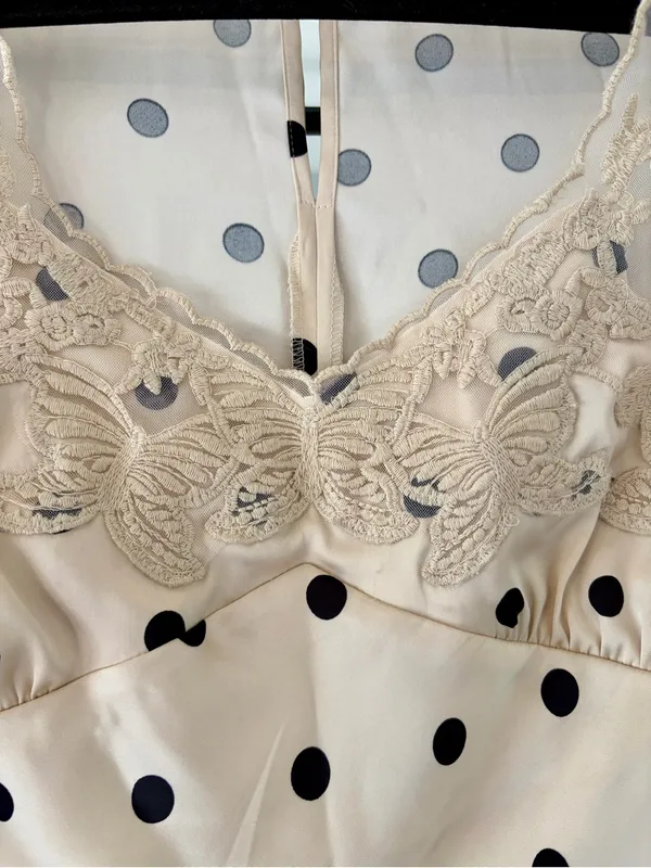 Camila Coelho Polka Dot Lace Butterfly Maxi Dress Cream and Black size Small S - Image 4