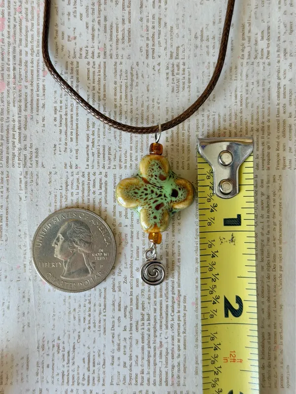 Handmade chunky flower cross ceramic bead cute fairy boho retro necklace🤎 - Image 6