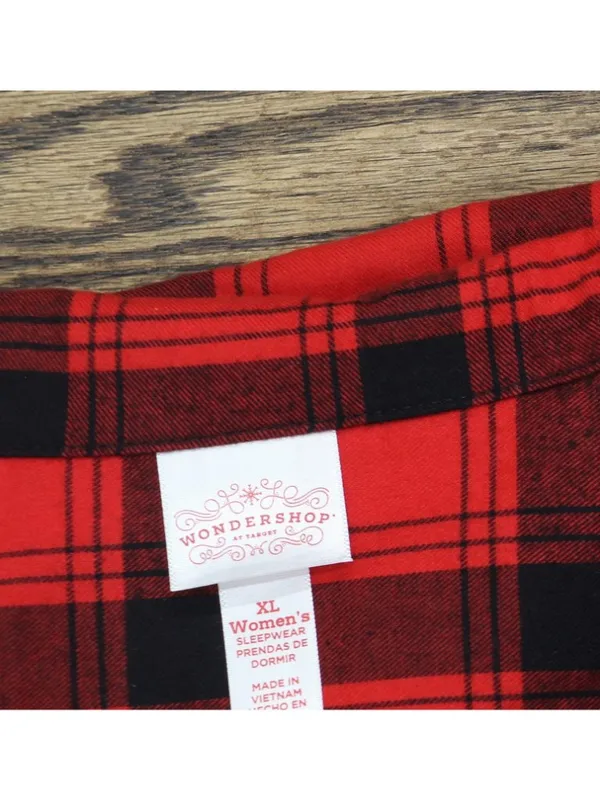 NEW Wondershop Plaid Flannel Long Sleeve Pajama Shirt Holiday Red / Black XL - Image 3