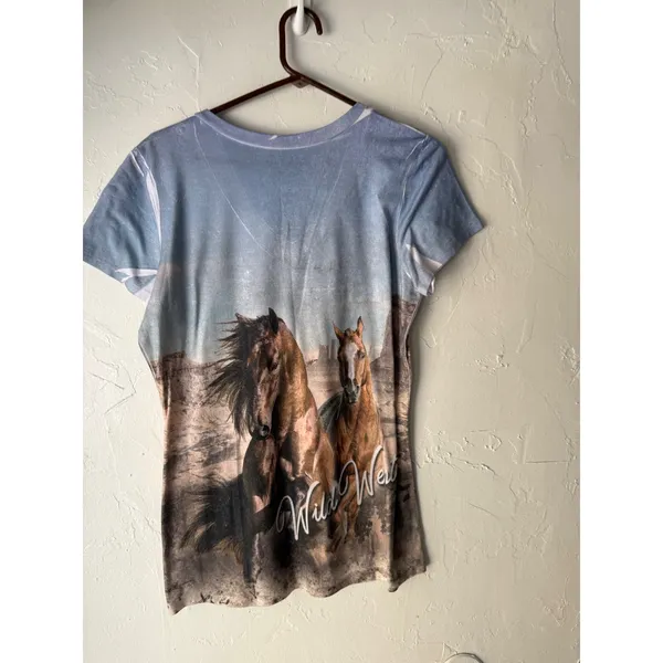 Big Bang USA Wild West Horses Rhinestone V Neck Western Women's‎ Size Medium - Image 6